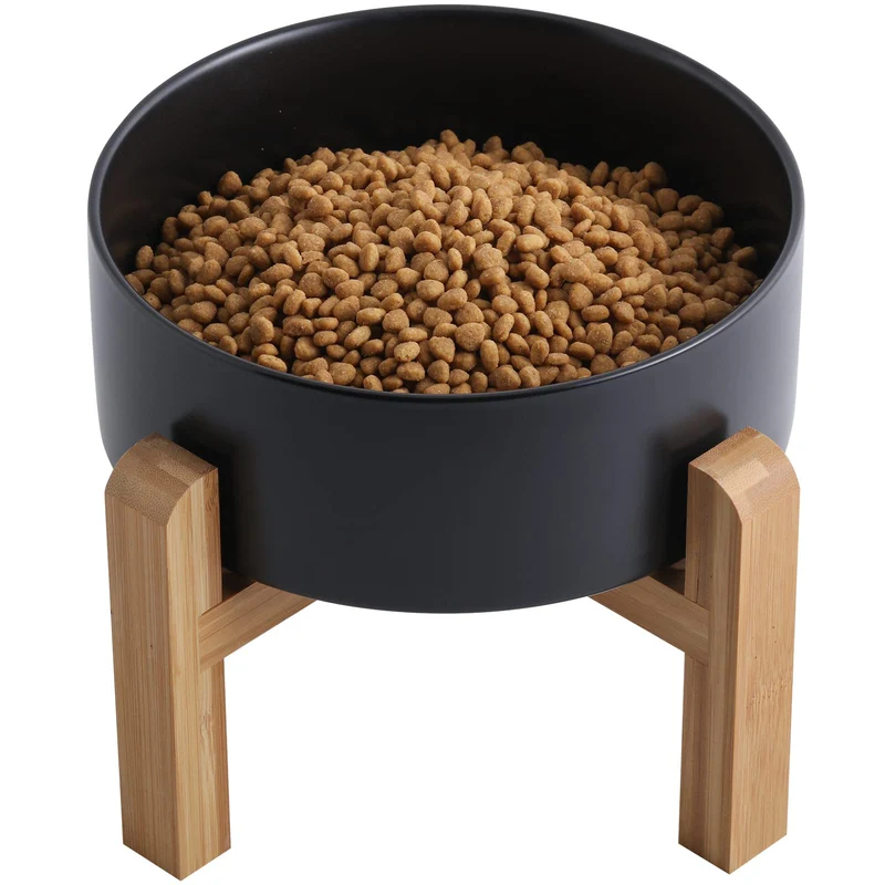 Addogyy Gamelle Élevée en Céramique avec Support en Bois – 8 pouces, 60 oz