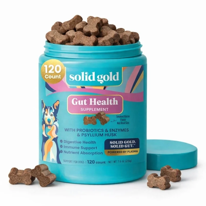 Solid Gold Probiotiques pour Chiens – Saveur Bacon, Fibres & Enzymes Digestives, Friandises Molles – 120 unités
