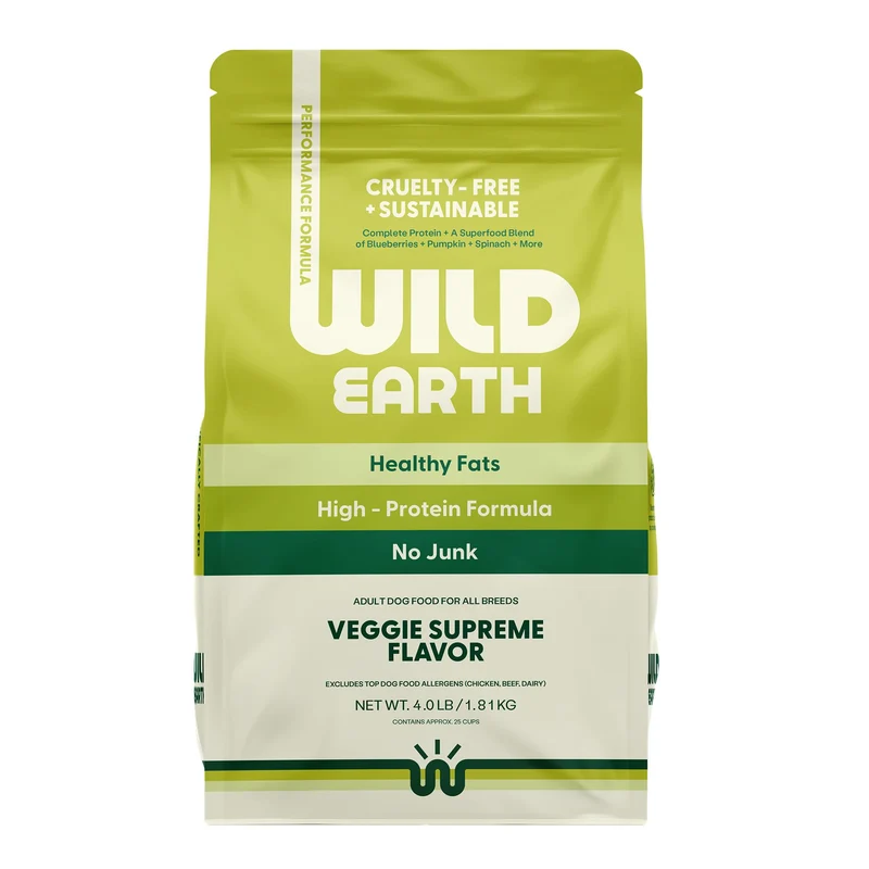 Wild Earth Alimentation Canine Sèche Végane Performance | Croquettes Végétales Sans Gluten et Allergènes | Développée par des vétérinaires | Saveur Veggie Suprême, Sac 4 lb