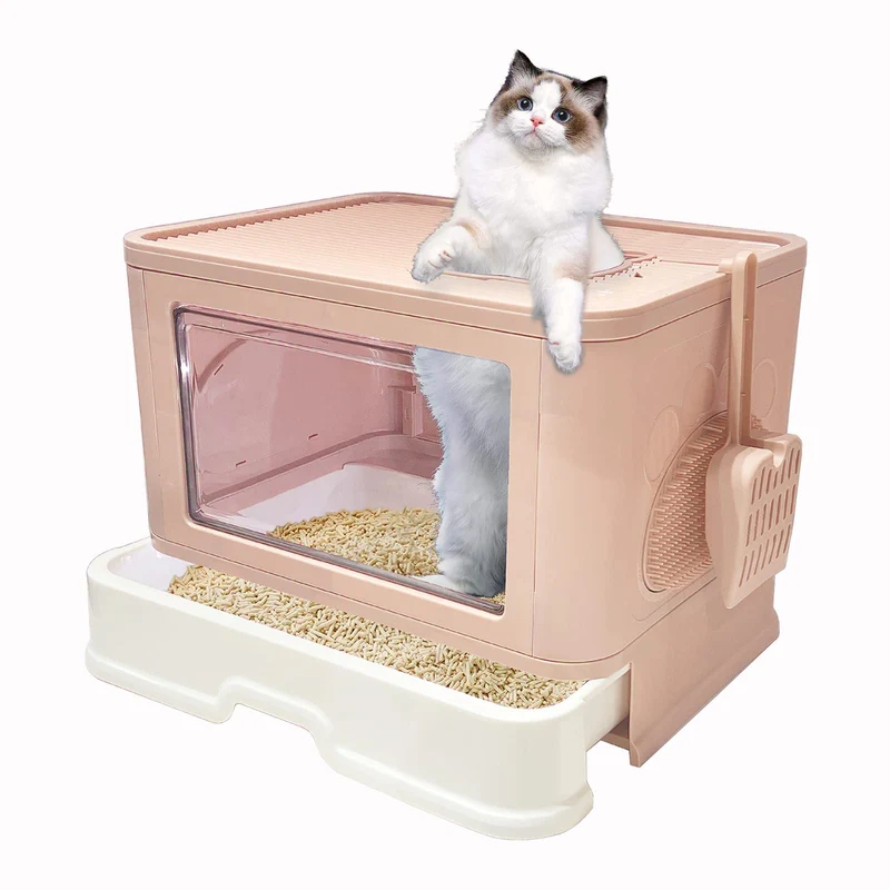 Kattypet Litière à Entrée Supérieure — Enclos Fermé, Très Grande Taille, Brosse et Pelle Inclus
