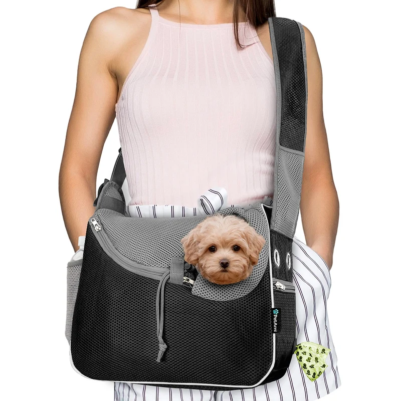 PetAmi Sac porte-crossbody pour petit chien – sacoche croisée douce, jusqu’à 4,5 kg, noir