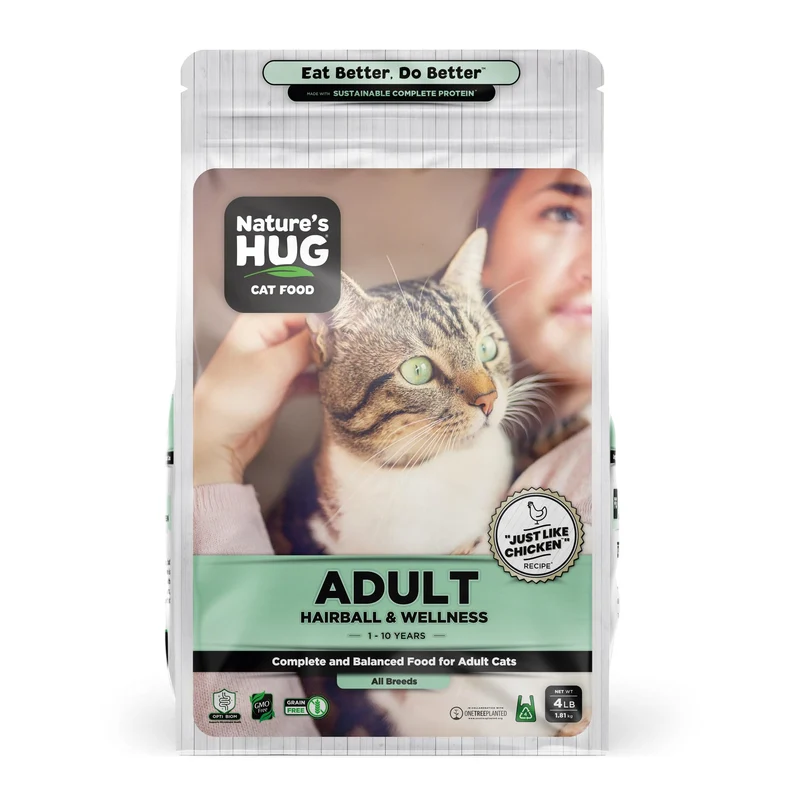 Nature's HUG Croquettes hypoallergéniques pour chat adulte – Sans céréales, contre les boules de poils, 4lb