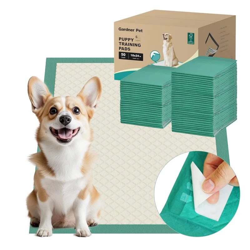 Gardner Pet Tapis d’Apprentissage Chiots 18x24 – 50 Pièces, Absorption Maximale, Anti-Fuites et Adhésif