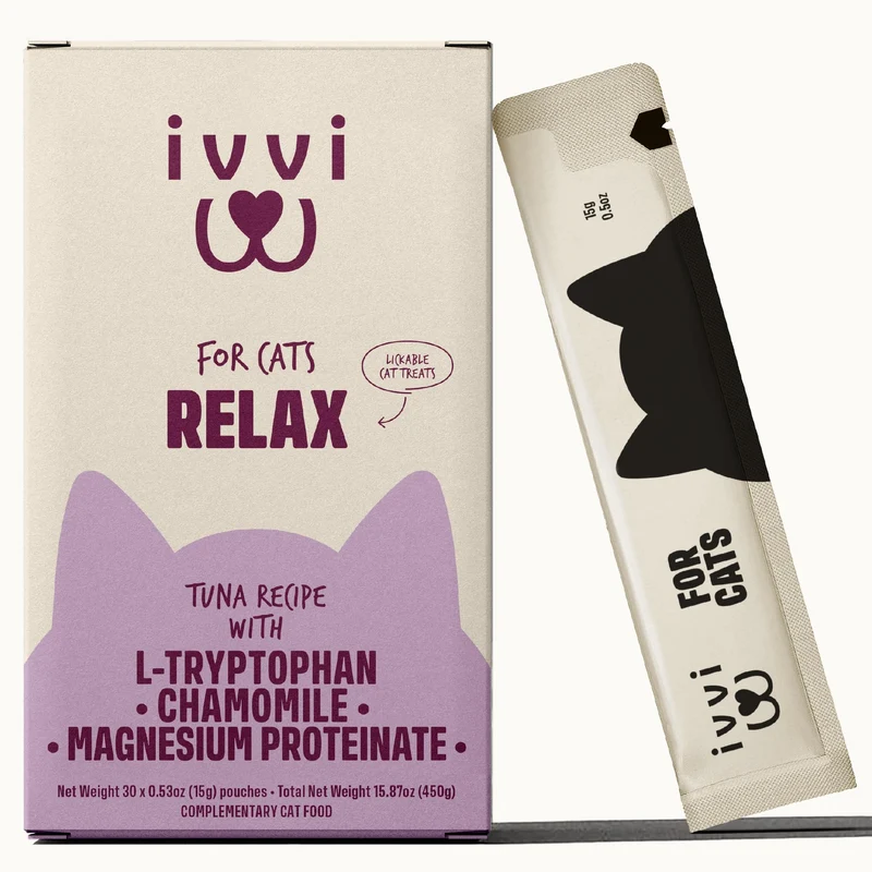 ivvi Relax pour Chats – Crème apaisante avec tryptophane, caséine, magnésium et vitamines B – 30 sachets – thon réel