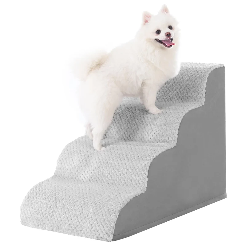 MIHIKK Escalier Chien à 4 Marches Courbe – Antidérapant, Mousse Haute Densité, Housse Lavable