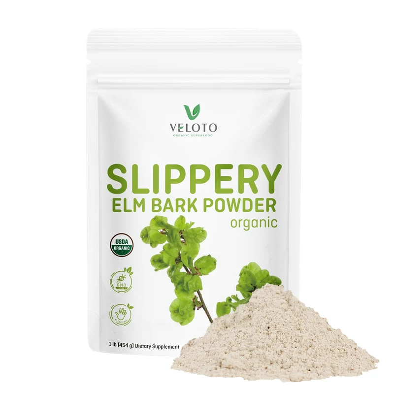 VELOTO Poudre d’écorce d’Orme Glissant Bio – 454 g, Pure Écorce Intérieure d’Orme, Vegan et Sans Gluten