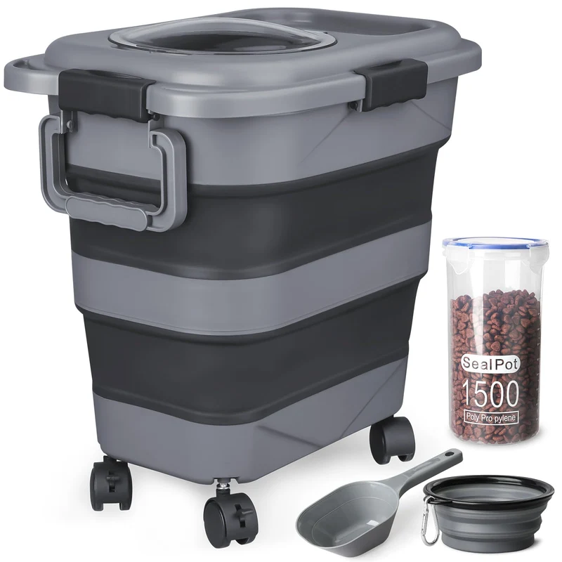 TIOVERY Conteneur alimentaire pour animaux (10-25 lb) – Hermétique, pliable, avec roues et poignée