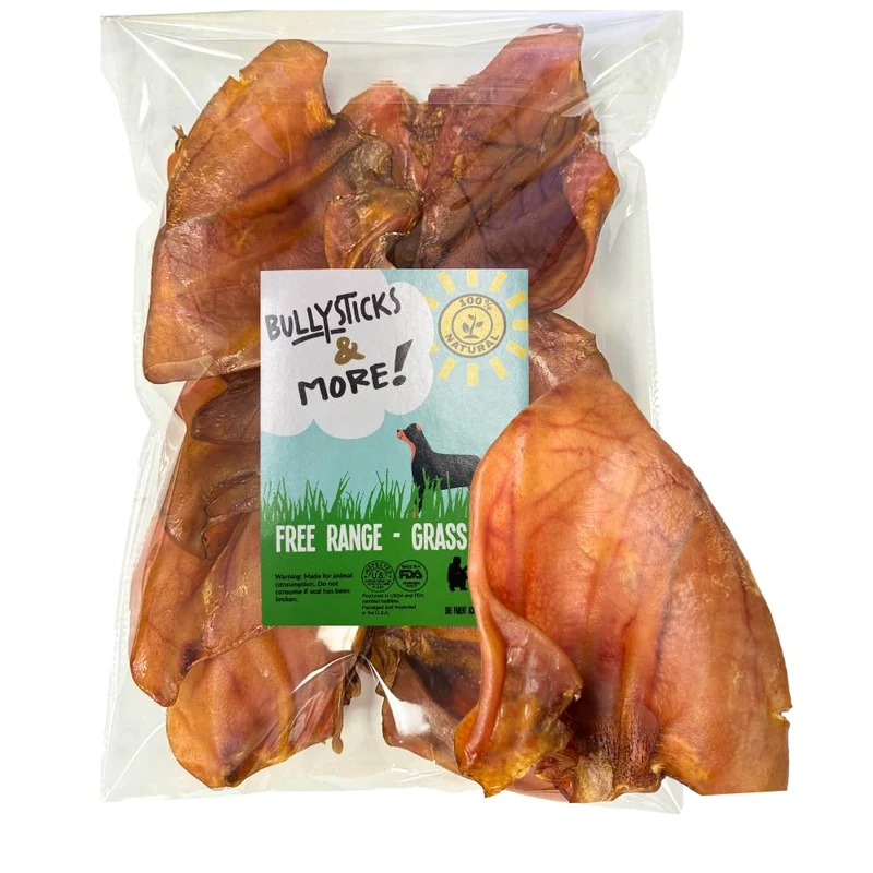 BULLYSTICKS & MORE - Oreilles de Porc Entières pour Chiens (16 Pièces) - Friandises Séchées Sans Cuir - Os d’Oreille Durables