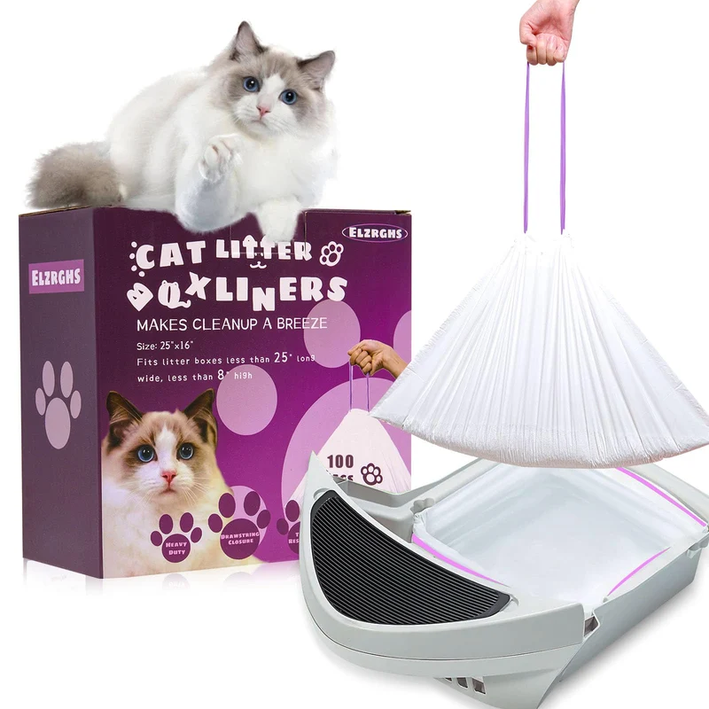 Elzrghs - 100 Sacs Litière à Lacet pour Bac Automatique – Compatible Litter-Robot 3/4, Sacs Robustes