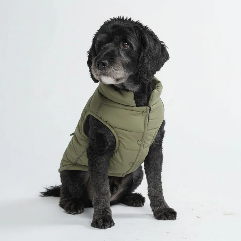 Spark Paws Veste hivernale pour chien – Imperméable au vent, Intérieur polaire, Coupe ajustable – Olive – L