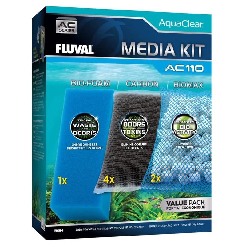 Fluval - Kit d entretien des médias pour filtre AC110 – Eau douce et eau de mer