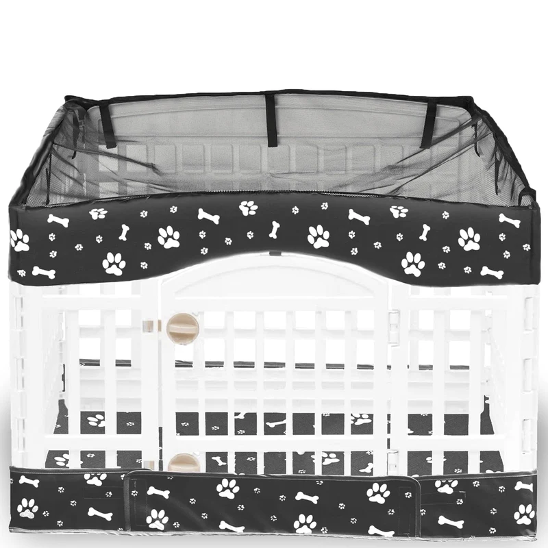 THINMUHAND - Ensemble de couverture et tapis pour enclos chien 36 pouces (4 panneaux) – Lot de 2 – Noir