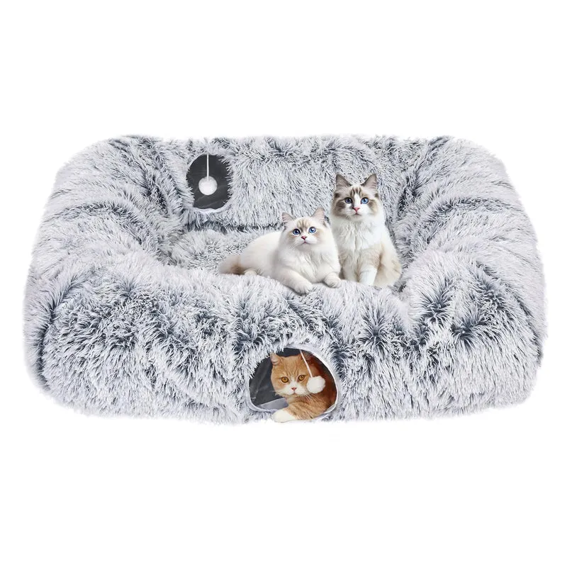 Tidjani - Tunnel pour chat très grand: 4 sorties, cave douillette et donut plush lavable