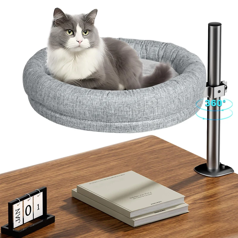 Cuipingoo Lit Chat – Rotation 360° et Hauteur Reglable – Doux et Confortable – Chats d’intérieur jusqu’à 40 lb (Gris)