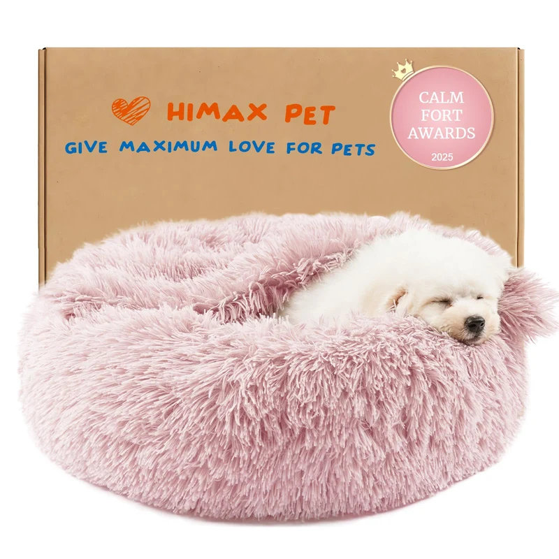 Himax lit donut rose pour petits chiens et chats — couverture intégrée, lavable