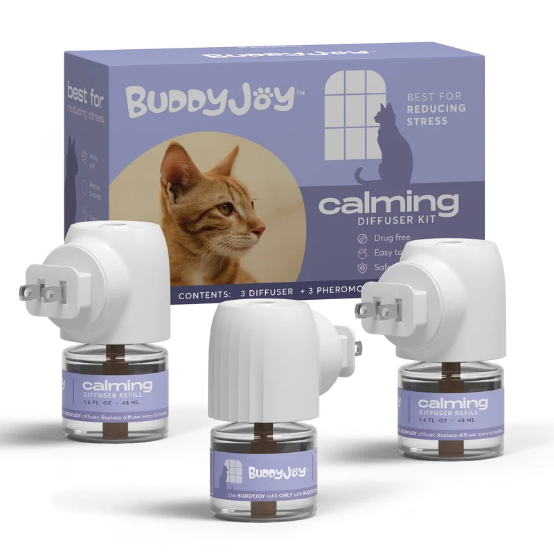 BUDDYJOY Recharges de Diffuseur Calmant pour Chats – 90 Jours (3 Diffuseurs + 3 Recharges)
