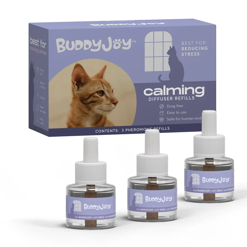 BUDDYJOY Recharges Diffuseur Chat – Calme 30 Jours, Phéromones (3 Recharges)
