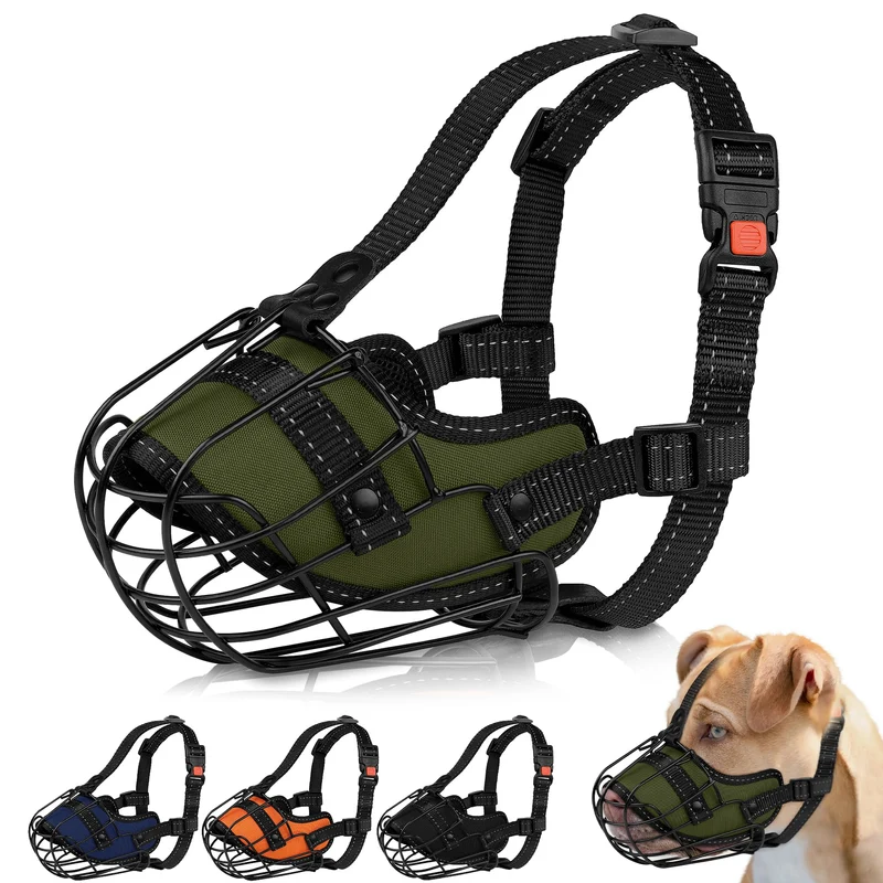 OOPSDOGGY Muselière Panier – Pitbull et Grands Chiens, Métal Réfléchissant, Sangles Nylon Réglables (Vert)