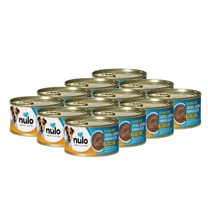 Nulo Pâté Humide Sans Céréales pour Petites Races – Poulet, Saumon et Potiron, 12 Boîtes de 2,8 oz