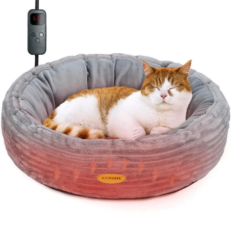 CANMIL – Lit chauffant rond pour chat et petit chien 20 po