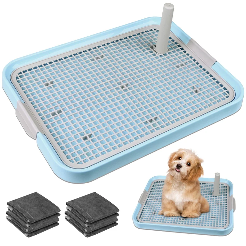 CUHIOY Bac d'entraînement pour chiots 20x14 – Toilette intérieure avec grille mesh et 8 tapis bleu