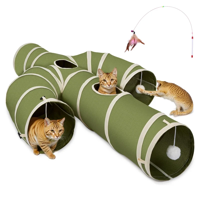 Ownpets Tunnel Chat Cactus Vert – Tunnel Pliable en Oxford et Jouet Interactif pour Chats