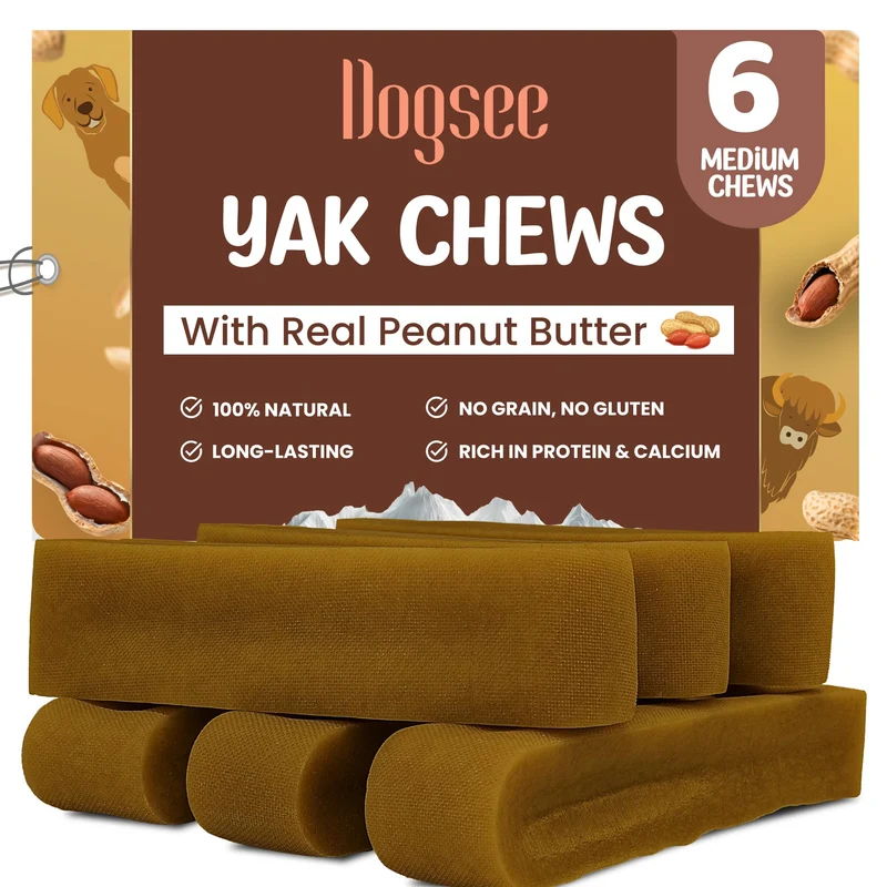 Dogsee Friandise Dentaire au Fromage Yak et Cacahuète – Sans Gluten, 1lb (Moyen)