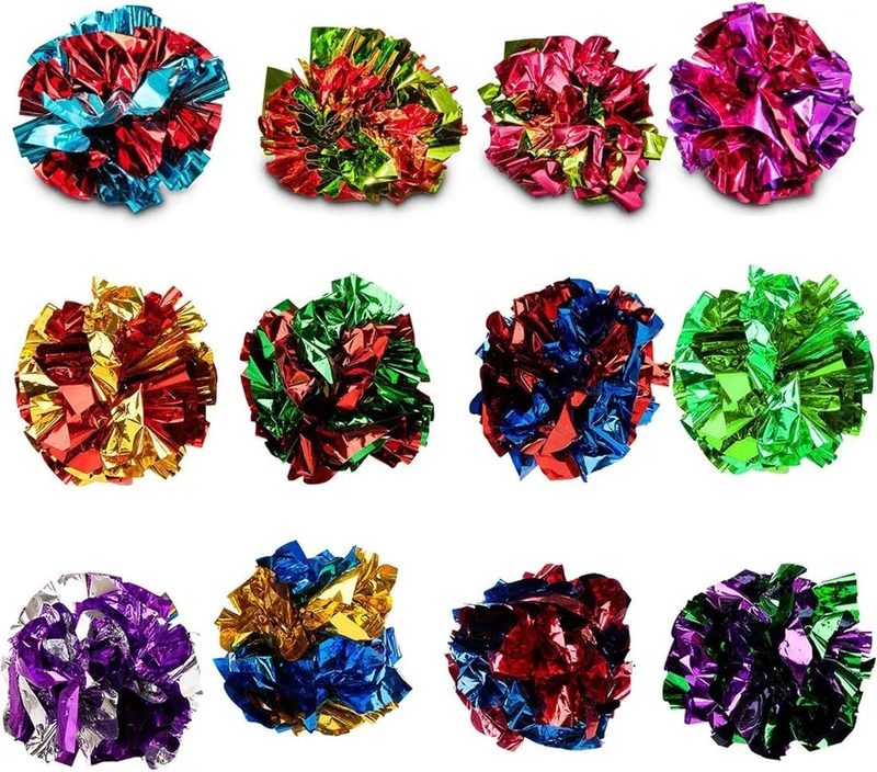 SunGrow Boules Crinkle pour Chats – 1,5–2 pouces, Légères & Multicolores, 12 Pièces