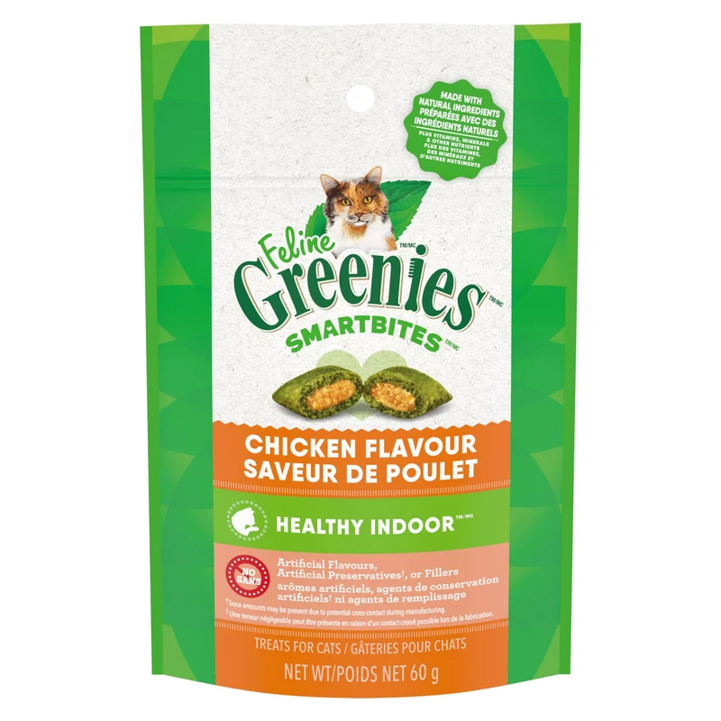 Greenies Feline Smartbites – Friandises pour Chats d’Intérieur Saveur Poulet, 2,1 oz
