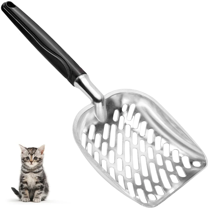 Apidgrowth Pelle à Litière pour Chat – Maille Métallique, Alliage d’Aluminium, Poignée Longue (Noir)