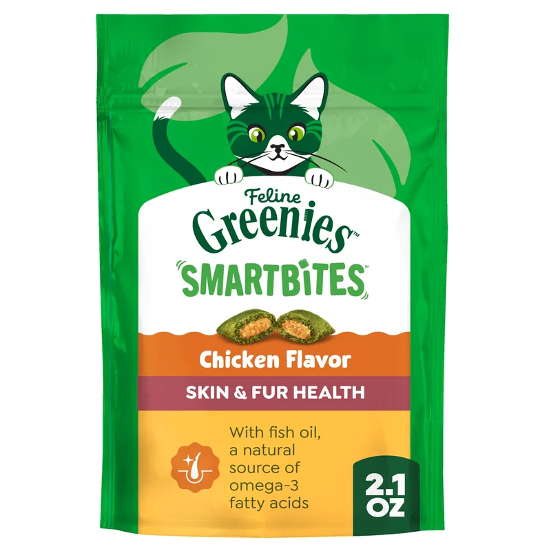 Greenies Smartbites Skin & Fur pour Chats — Friables et Crunchy, Saveur Poulet, 2,1 onces