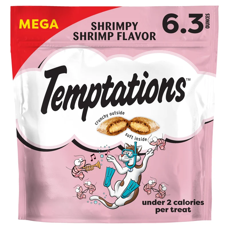 Temptations Friandises pour Chats – Croquant et Moelleux, Saveur Crevette, Sachet de 6,3 oz