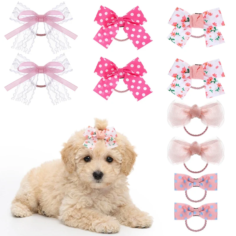 Matwsec – Lot de 10 Noeuds Poil pour Petits Chiens, Sakura Rose, Elastiques Fiables