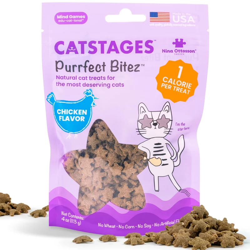 Catstages par Nina Ottosson Purrfect Bitez – Friandises Naturelles au Poulet, Texture Croquante, Fabriqué aux États-Unis, 4oz