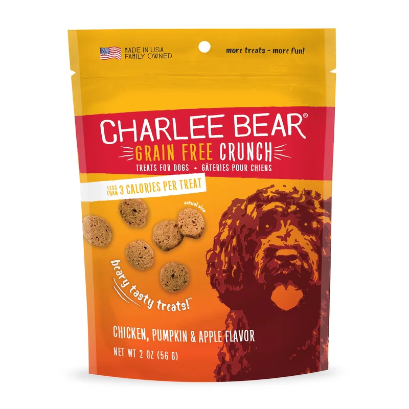 Charlee Bear - Friandises pour chien sans céréales au poulet, potiron et pomme - 2 oz - Faible calories - Fabriqué aux États-Unis