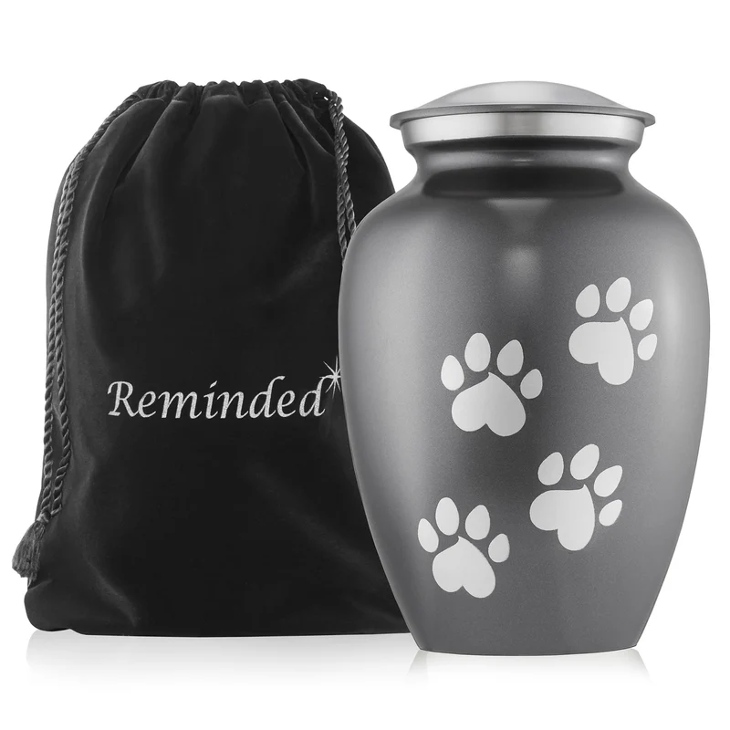Urne en laiton massif de 9 pouces pour chien et chat — Mémorial d’incinération jusqu’à 110 lb — Empreinte de patte grise | Reminded