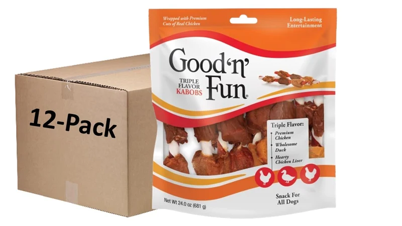 Good'n'Fun Brochettes Triple Saveur pour Chiens – Pack de 12 (36 sticks chacun)