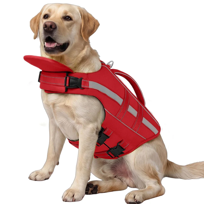 ASENKU Gilet de sauvetage pour chien XL Rouge – Flotteur avant amovible, poignée de sauvetage et bandes réfléchissantes