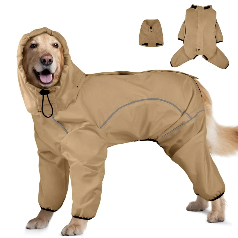 ADNIKIA Manteau Pluie pour Chien – Capuche Amovible, 4 Pattes, Sangles Ajustables, Réflectif (S–3XL)