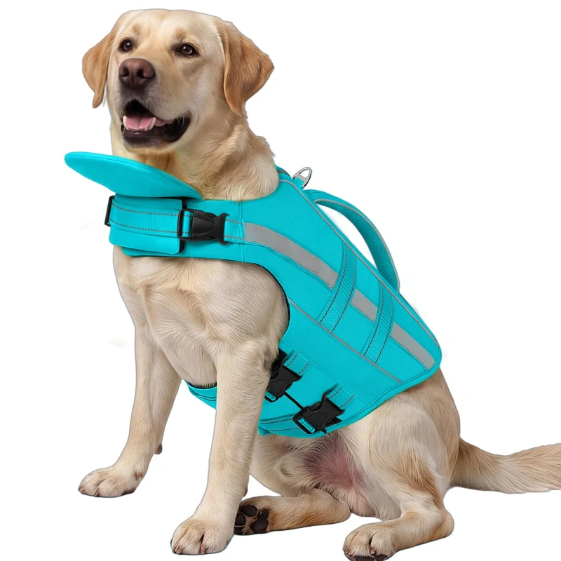 ASENKU Gilet de Sauvetage Chien – Haute Flottabilité, Avant Amovible, Poignée et Bandes Réfléchissantes – Bleu 2XL