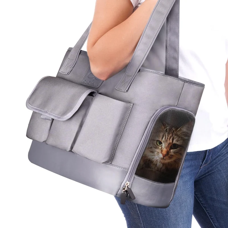 Johomviin Sac Porte-Chien et Chat – Design Moderne, Étanche, 16,6 x 8 x 11,8 po (Gris)