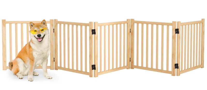 Barrière pour chien Oapety en bois naturel autoportante – 5 panneaux, 23 pouces de hauteur