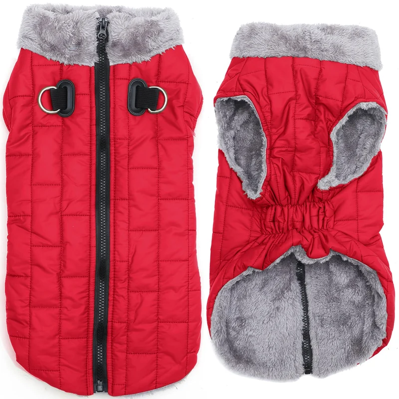 JoyDaog Manteau Chien en Polaire Chaud avec Harnais Intégré et Anneaux en D – Imperméable, Veste d’Hiver Rouge XL