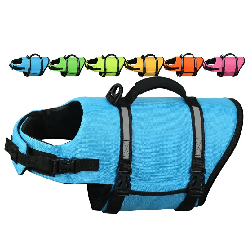 AMZNOVA Gilet de nage pour chien en tissu ripstop bleu XL avec poignée