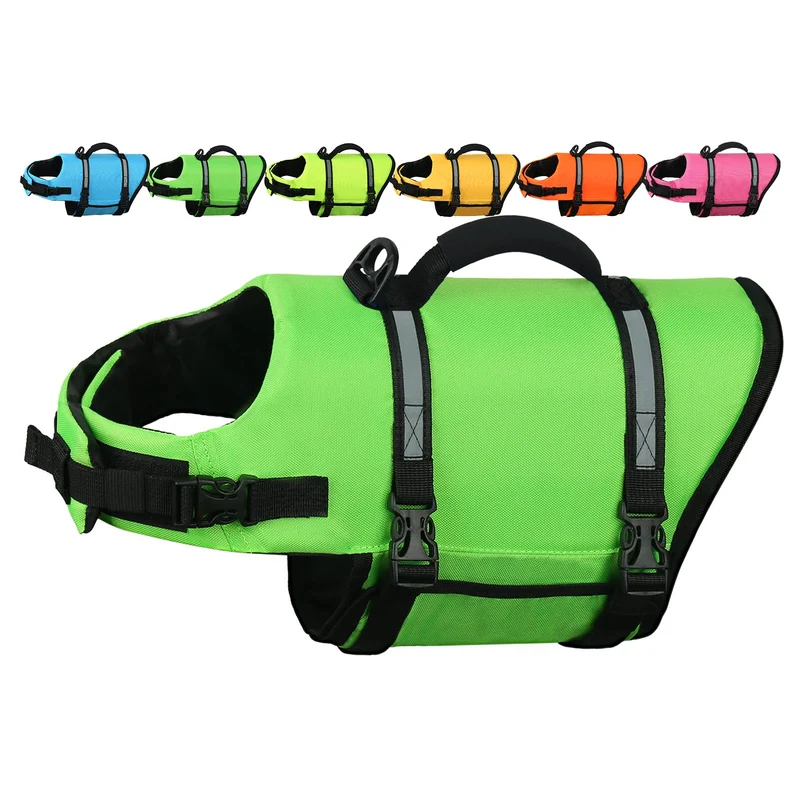 AMZNOVA Gilet de sauvetage pour chien Rip Stop – Léger, flottant et poignée XL Vert vif
