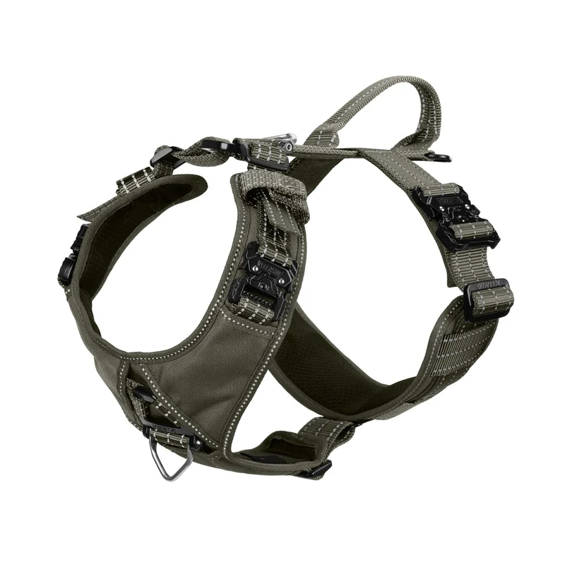 ICEFANG Harnais pour chien moyen avec 4 boucles métalliques, forme Y, réglable, attache avant anti-traction, vert