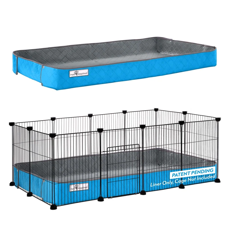 Paw Inspired Critter Box : Liner de cage en fleece réversible lavable 2x4 (61 x 122 cm), Gris/Bleu