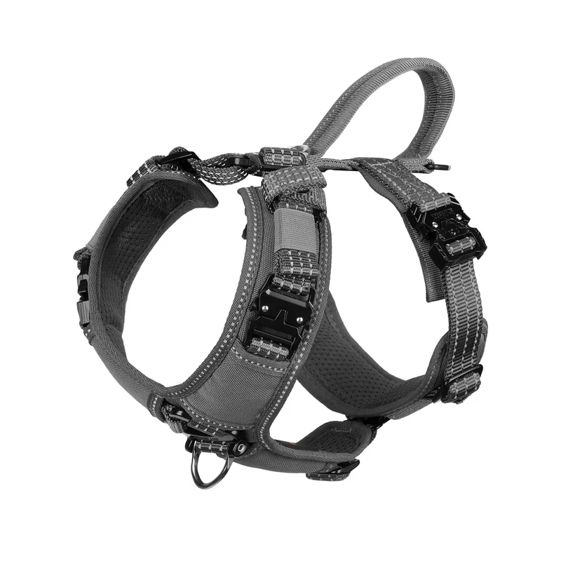 ICEFANG Harnais pour chien Petit – Quincaillerie tout métal, clip avant, design Y, réglable, gris