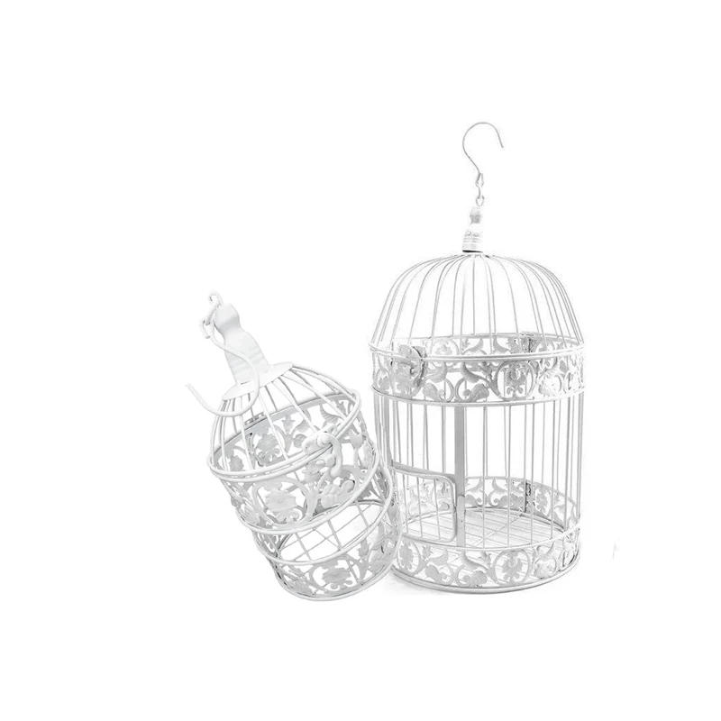 PET SHOW – Paquet de 2 cages rondes en métal décor mural noir et blanc pour petits oiseaux – intérieur/extérieur