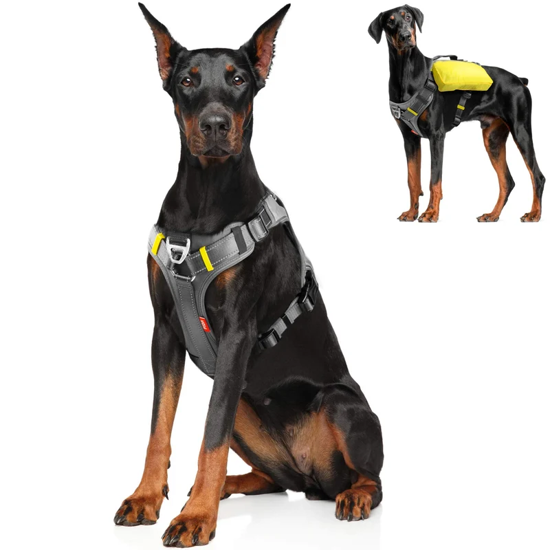 Harnais Fida pour chien – Taille XL avec sacoches intégrées, anti-traction, clips avant, réflectif